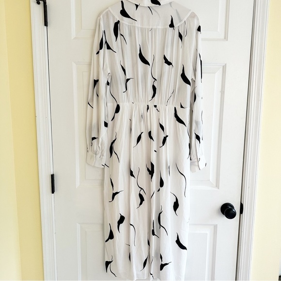 H&M Long Sleeve Peasant White Black Patterned Midi Dress Size 4 - Picture 6 of 10